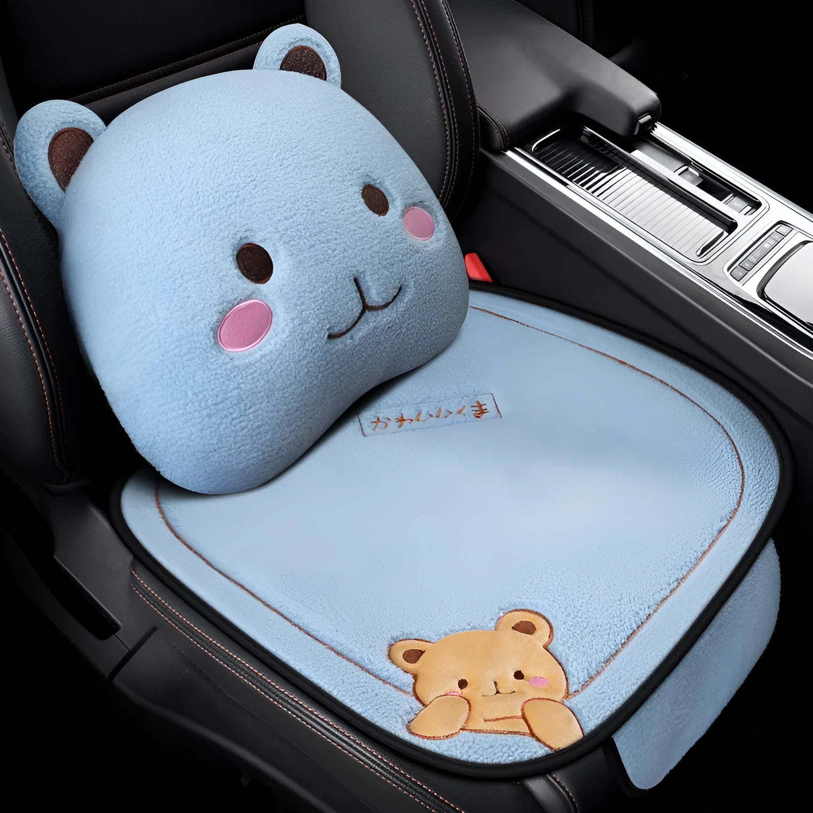 Car cushion winter plush three-piece set with square cushion and lumbar support pillow
