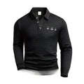 Long sleeve waffle polo sweater in striped pattern with loose fit, available in multiple colours