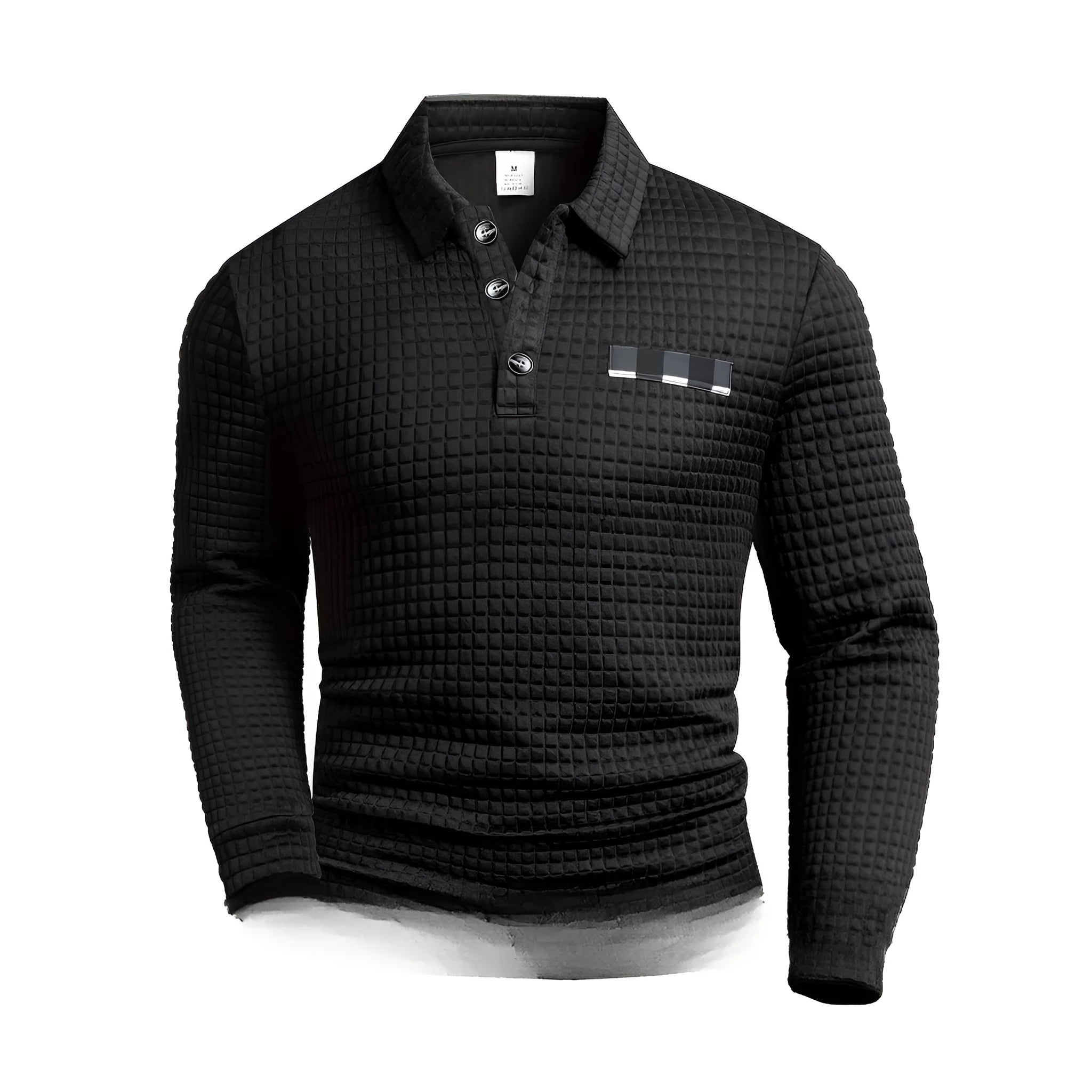 Long sleeve waffle polo sweater in striped pattern with loose fit, available in multiple colours