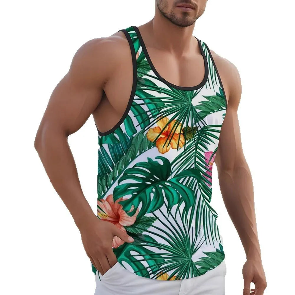 Men's solid colour sleeveless vest in Hawaiian style made from pinhole cloth polyester fabric