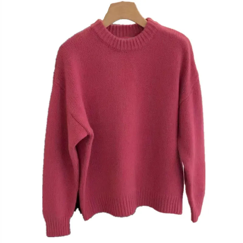 Candy colour pullover slimming sweater in rose red, free size, loose fit acrylic spandex top