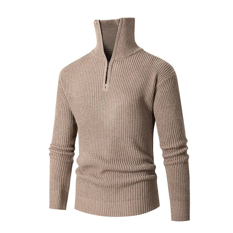 Men's slim fit polyester base layer sweater pullover in light gray, front view