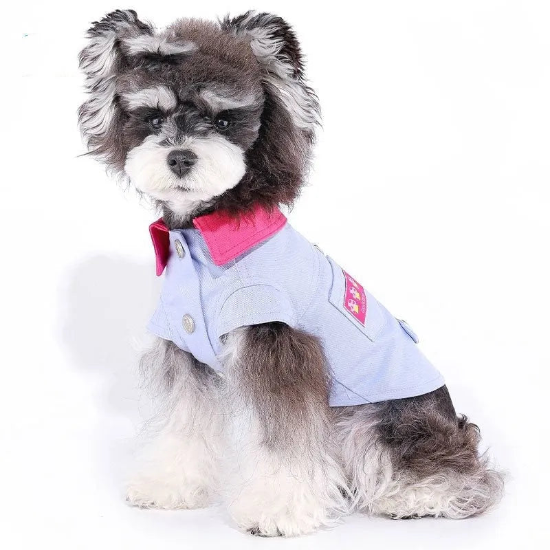 Blue and purple lightweight polyester dog vest with traction rope ring for small breeds summer wear