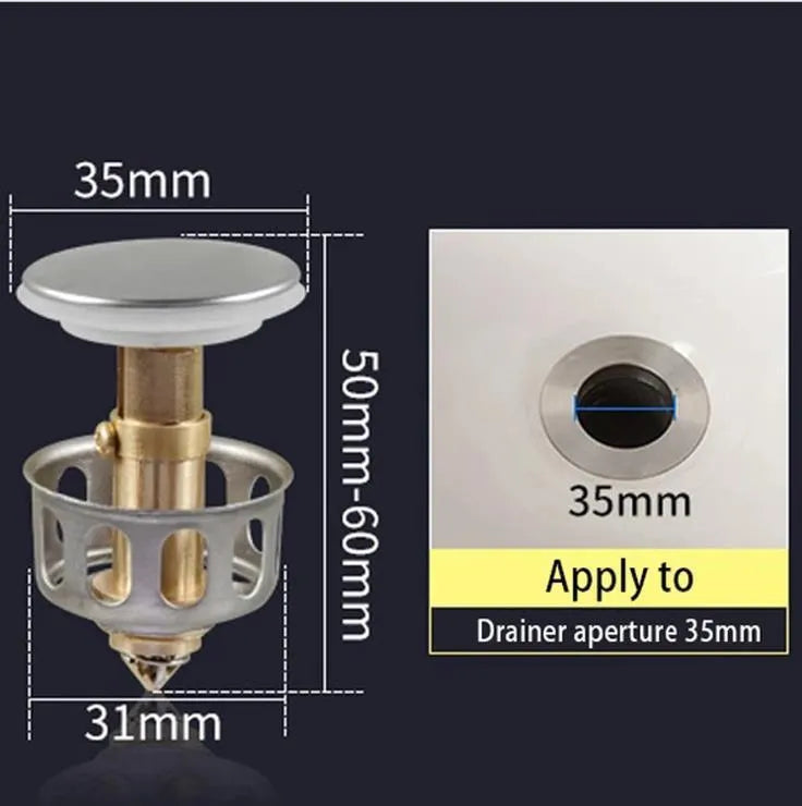 Copper manual press bounce anti-blocking anti-leakage filter element for single basin white countertop