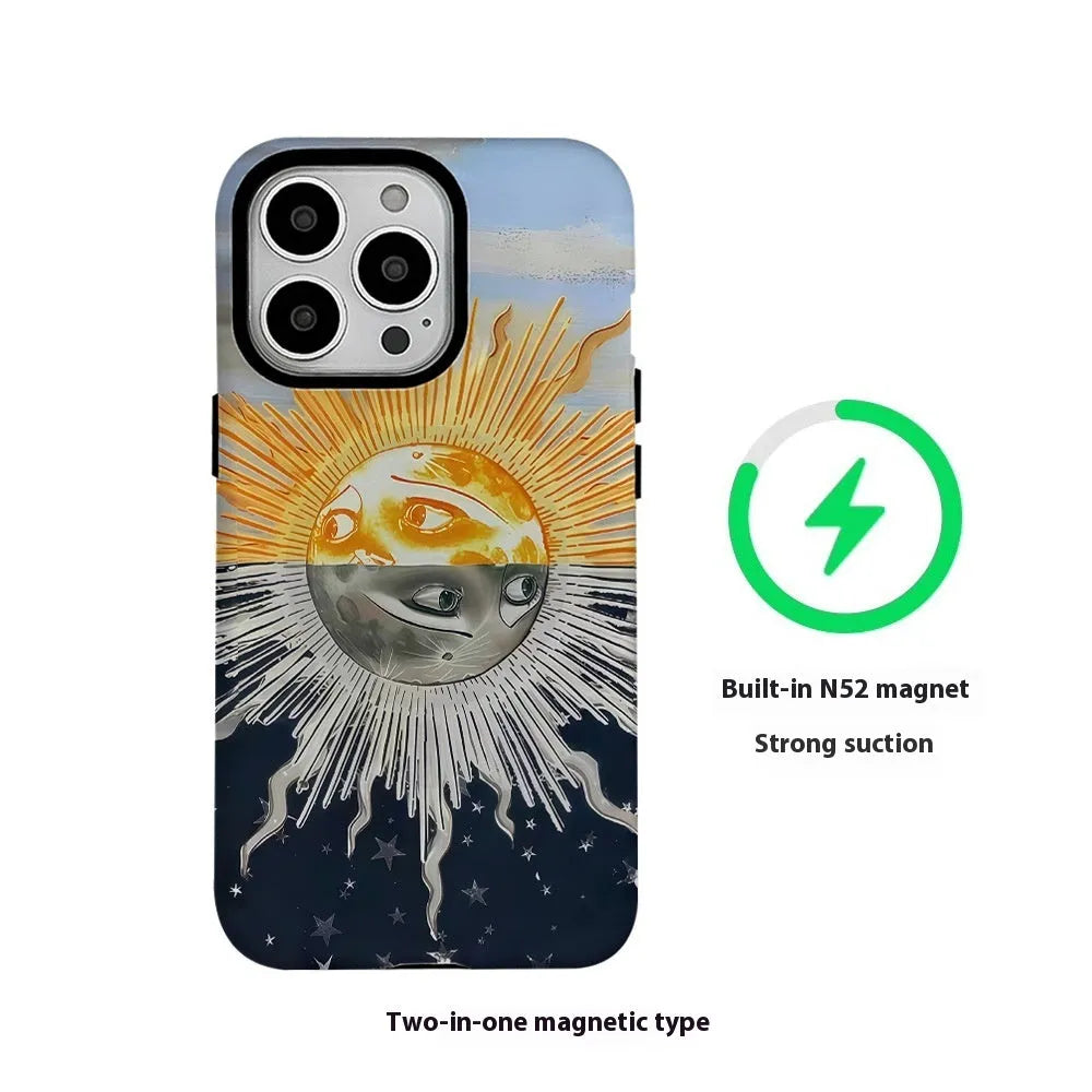 Magnetic two-in-one phone case for Apple 15 and 16 in Day and Night Sunshine colour with Feilin material