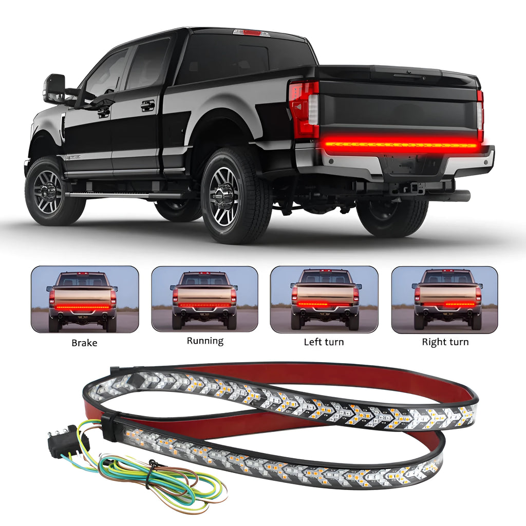60-inch LED two-color turn signal light strip for pickup tailgate with IP68 waterproof rating and 4PIN connector