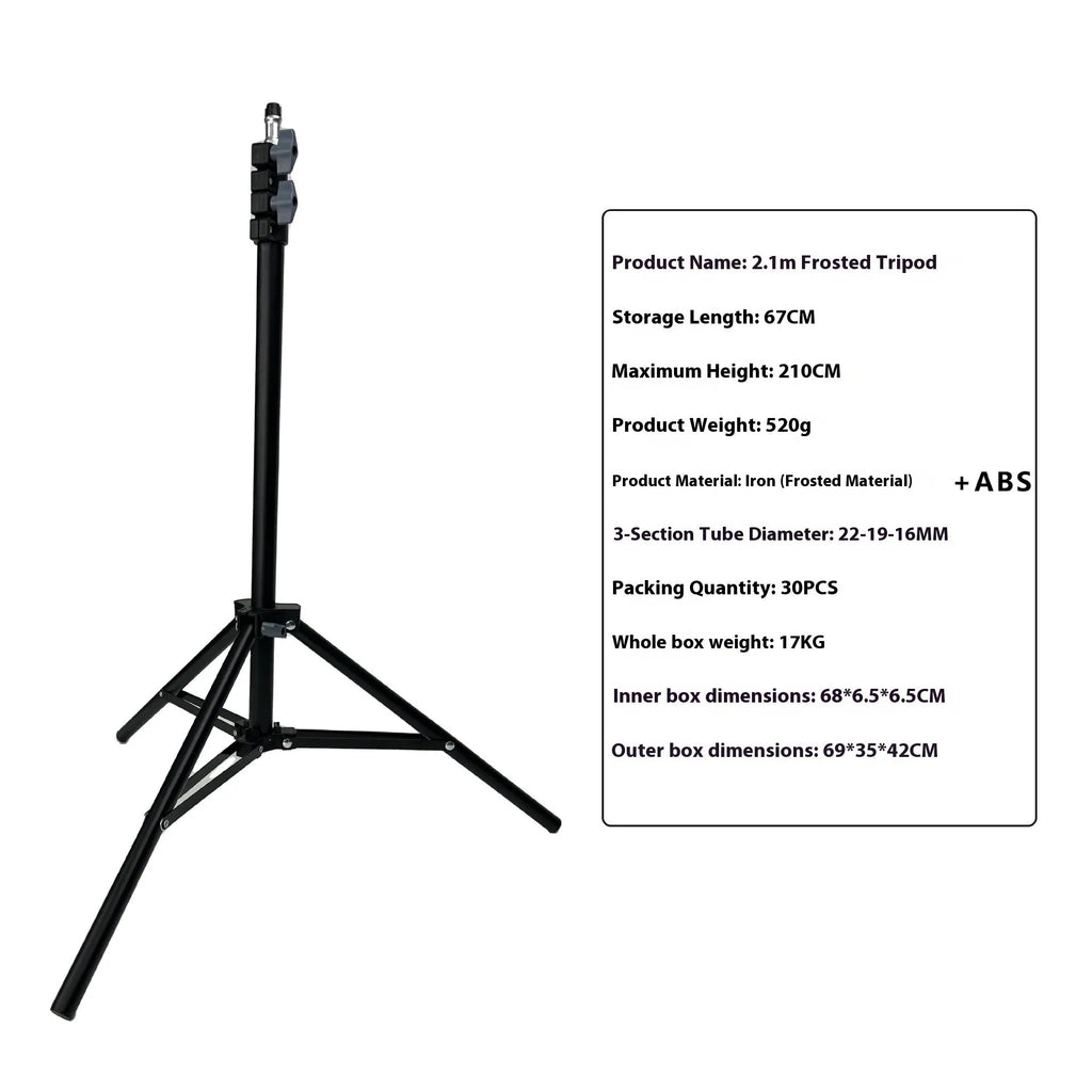 Carbon steel tripod stand with frosted legs and mobile phone holder attached