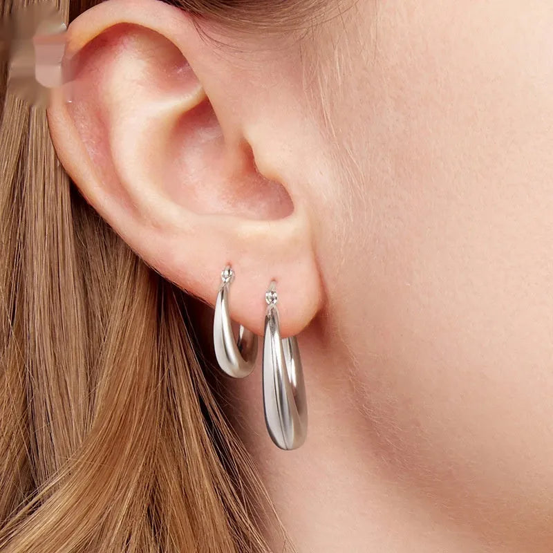 Copper ring clip earrings with silver electroplated needle in classic geometry design
