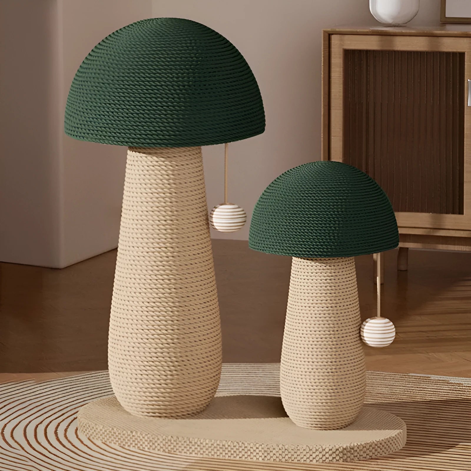 Mushroom-shaped cat scratch board made from natural jute, with dangling ball, wear-resistant and no dandruff