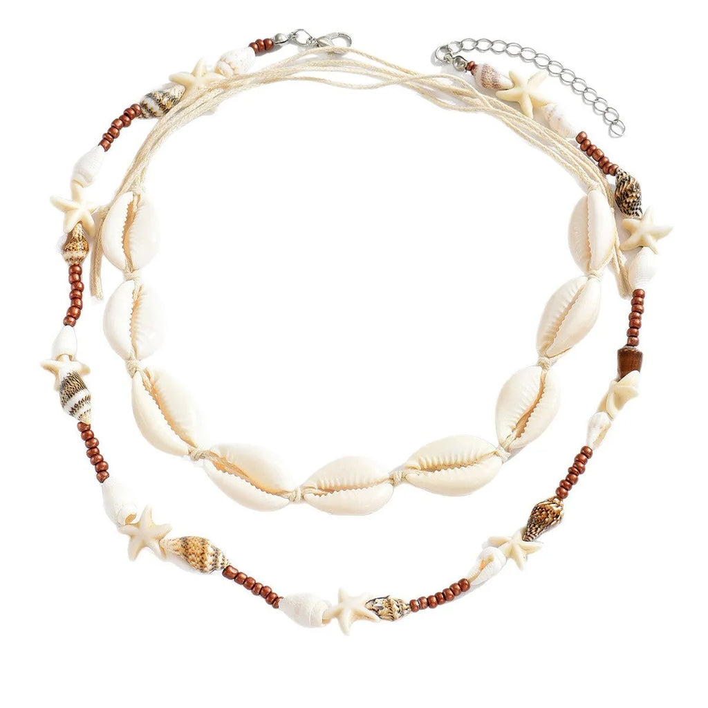 Handmade geometric shell necklace in X1900 colour with bohemian style pendant on regular chain