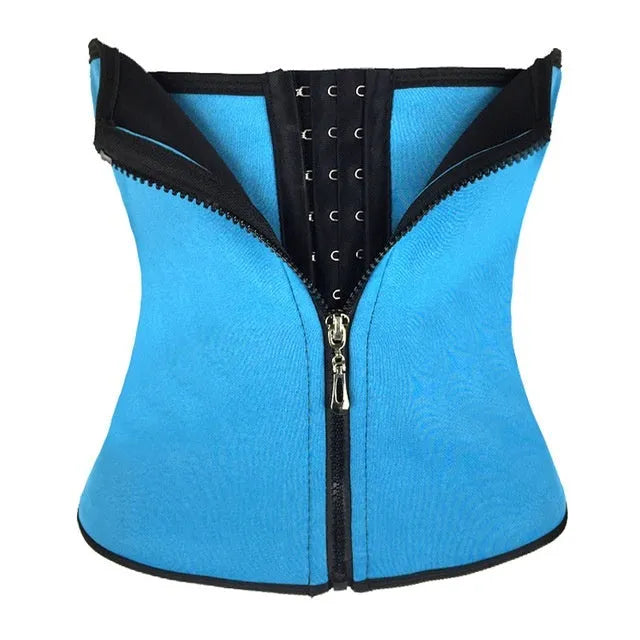 Neoprene breasted belly band for body shaping in black, blue, purple, and red colours.