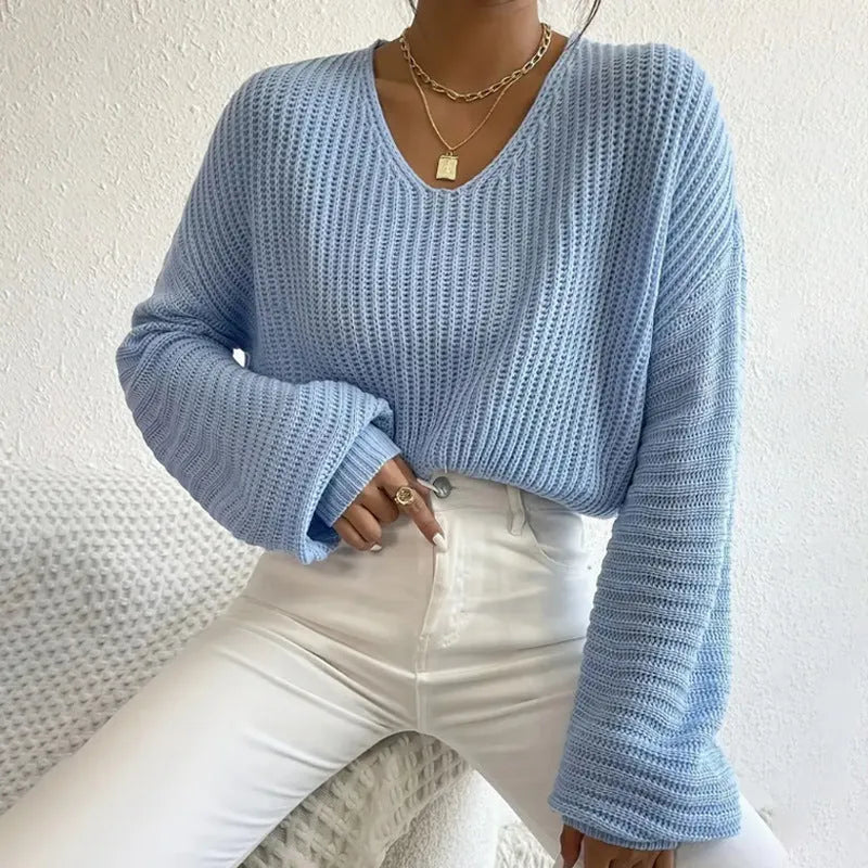 Women's solid colour long sleeve pullover casual top in loose fit