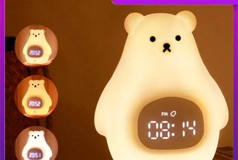 Big White Bear shaped silicone night light with soft glow and remote control on a bedside table.