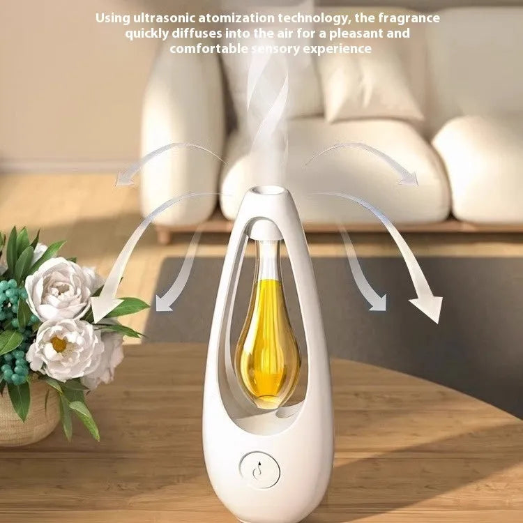 Ultrasonic aroma diffuser unit with dual mosquito repellent and essential oil modes, shown with six scent oil bottles.