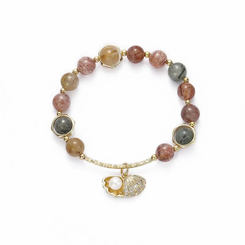 Women's cartoon crystal bracelet with colourful hair crystal shell and red sealant flower shell design
