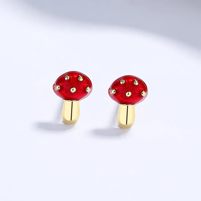 Pair of 925 sterling silver mushroom geometric line stud earrings in white gold finish with rubber stopper