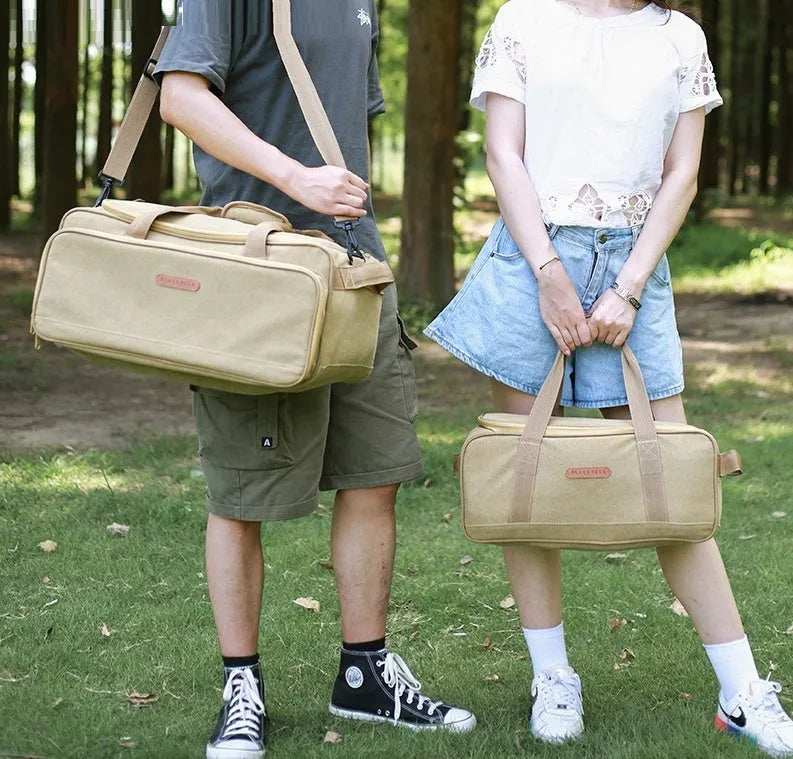 Oxford cloth outdoor picnic storage bag for camping cookware and gas tanks in 16L and 35L sizes.