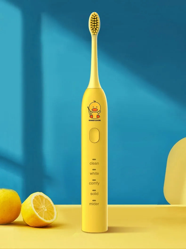 Small yellow duck rechargeable electric toothbrush with soft bristles