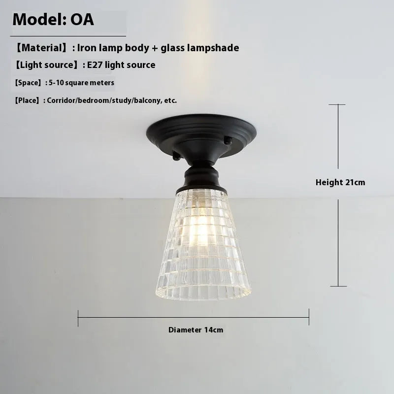 American retro single-head pendant lamp with glass cover for ceiling mounting.
