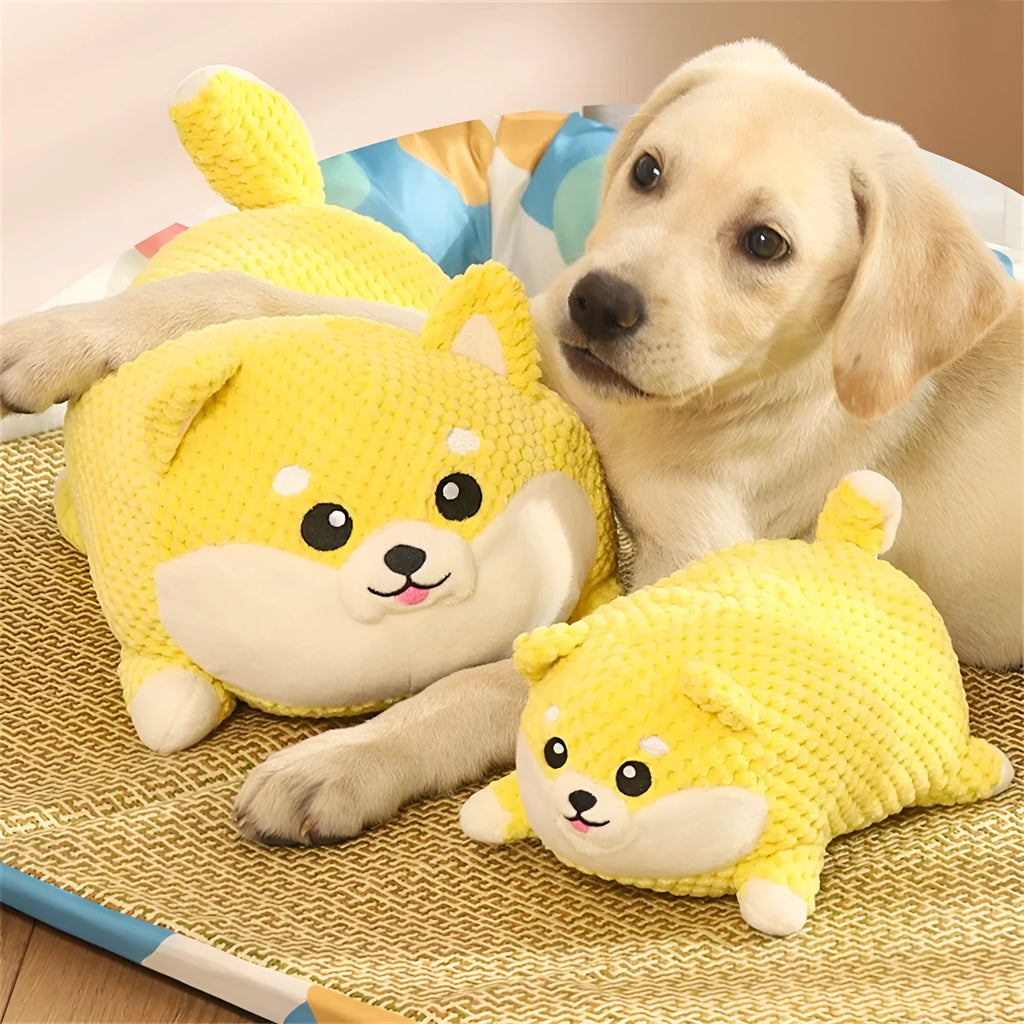 Large and medium plush dog calming toy with squeaker, bite-resistant fabric, pillow shape