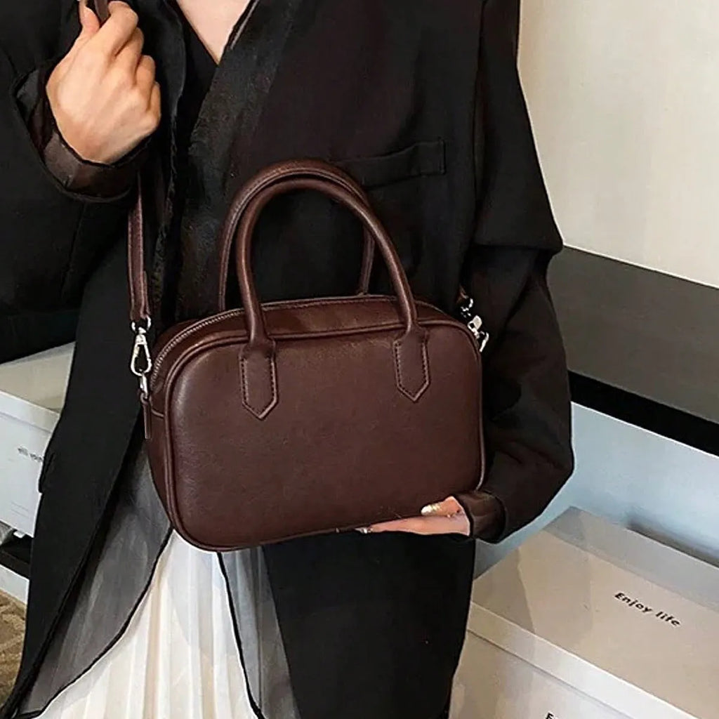 Retro square PU leather messenger bag with adjustable shoulder strap in black colour