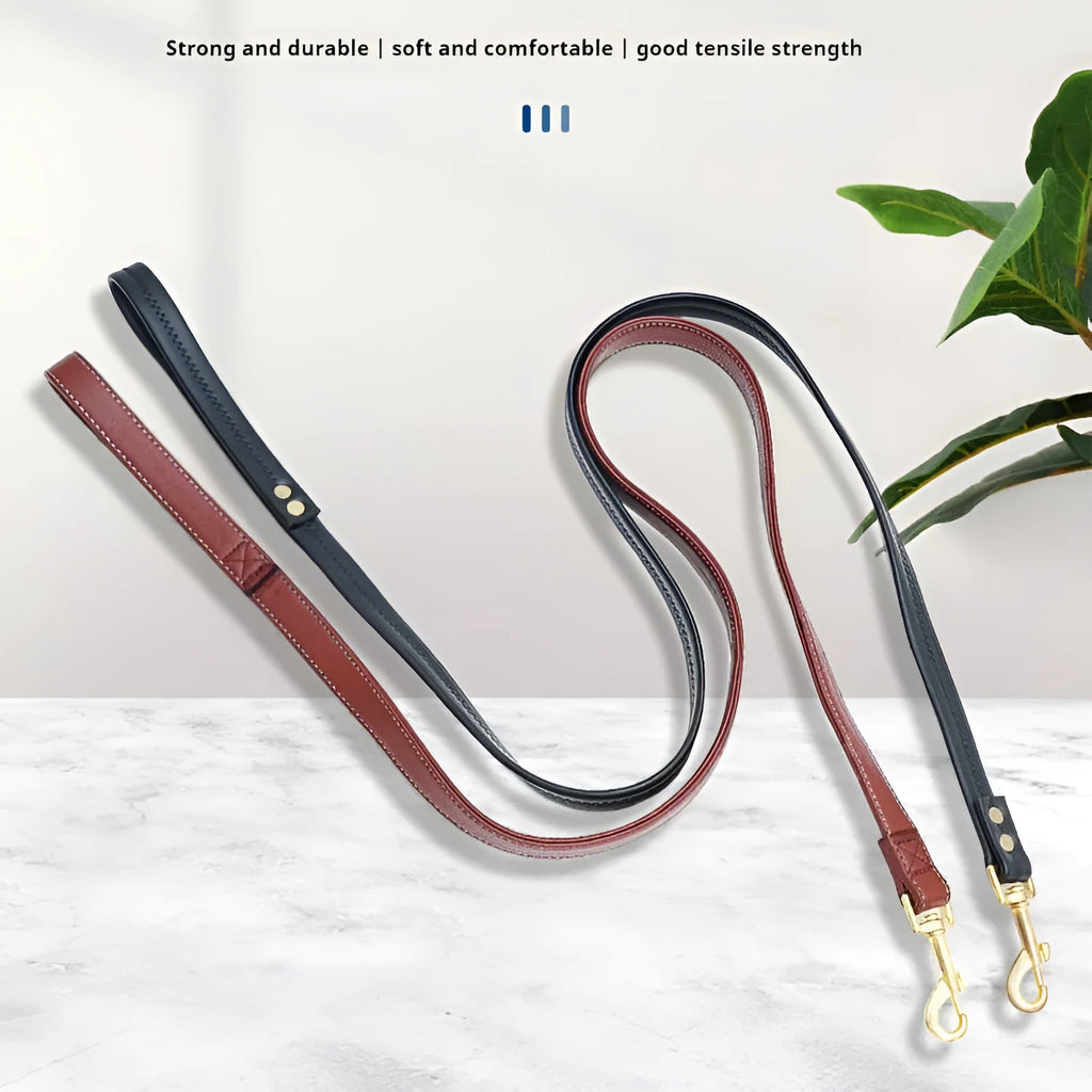 Black PU leather pet traction belt with adjustable length for dog walking