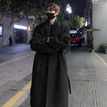 Men's mid-long wool coat in British style, black colour, with side seam pockets