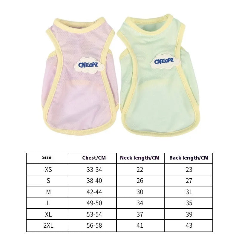 Grass green sleeveless vest for a cat, made from thin polyester fabric, on a white background.