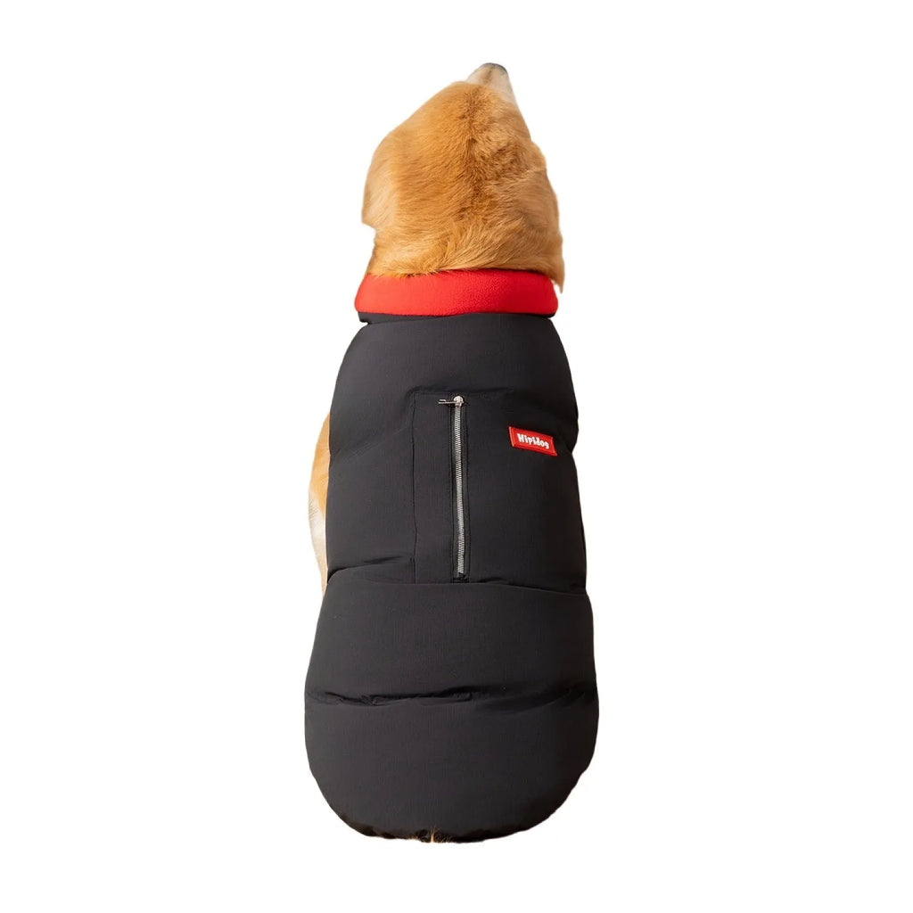 Thick winter cotton-padded dog vest for large dogs with zipper and pocket, black colour