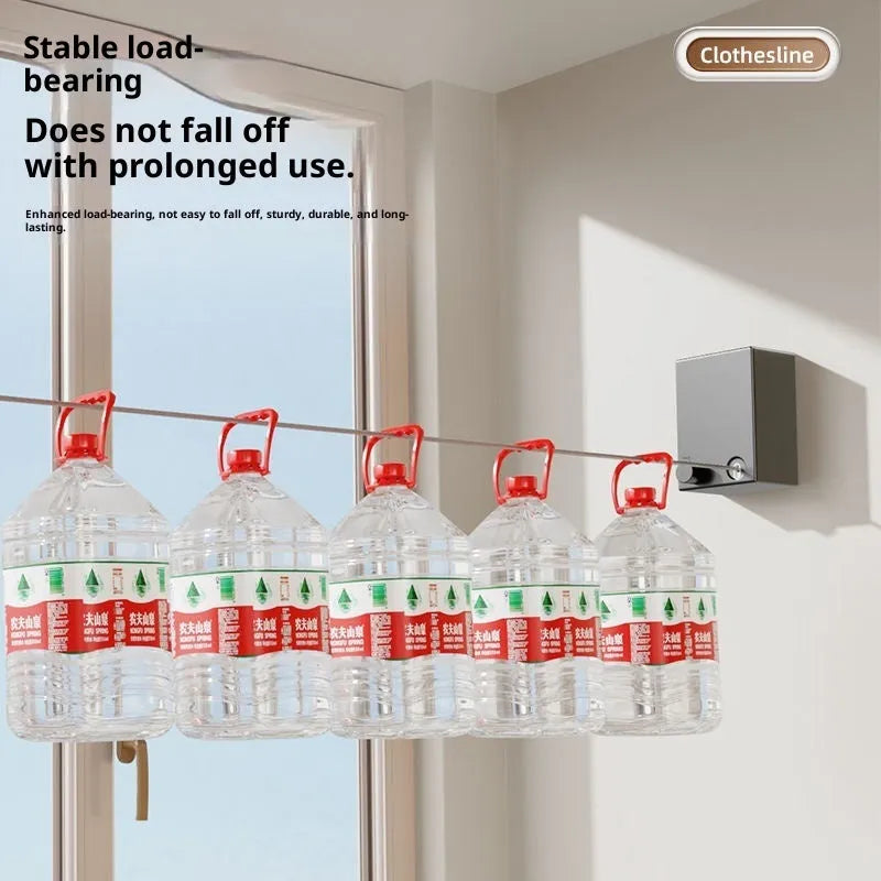 Invisible clothesline 5.1m retractable double line in aluminium alloy housing, white finish