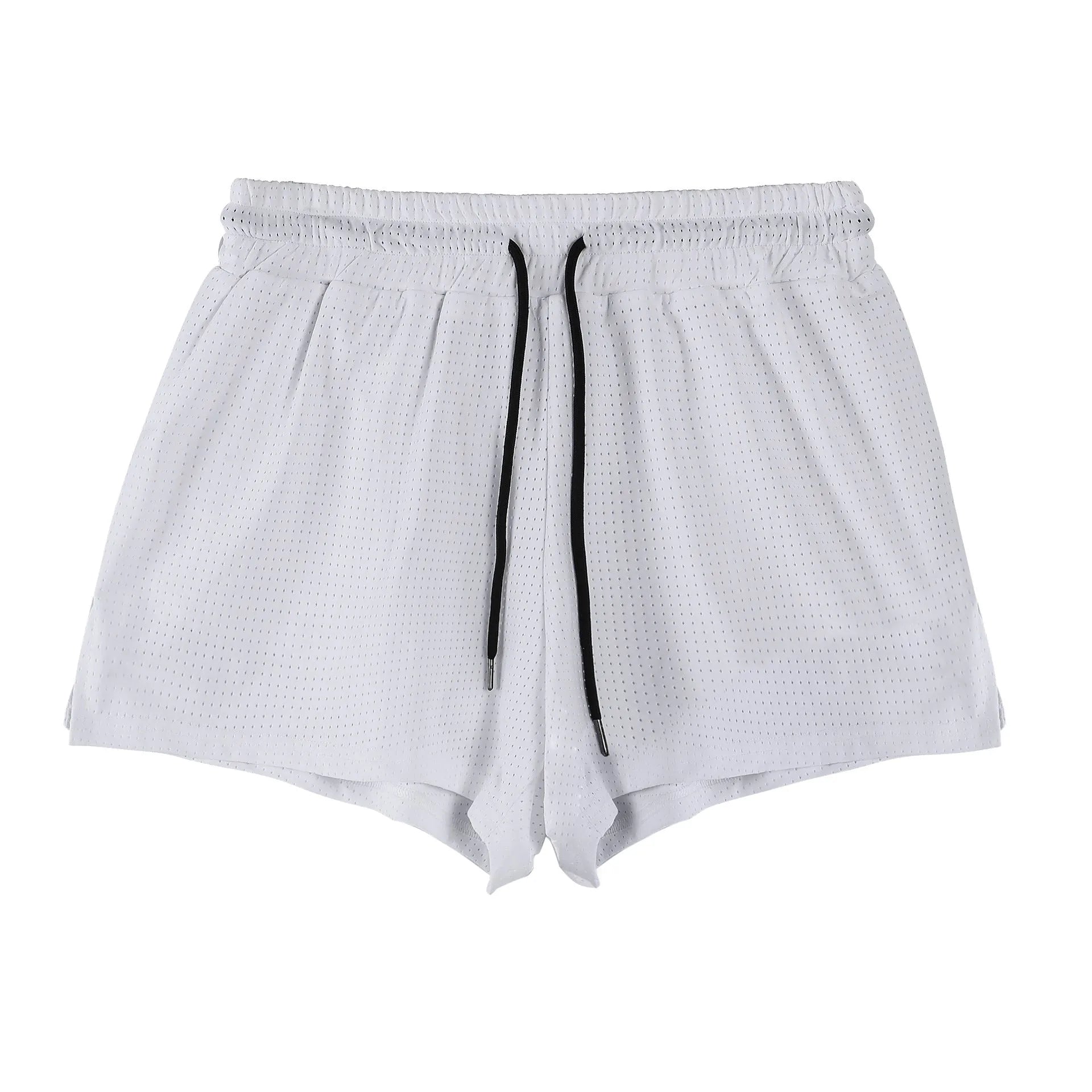 Men's white and black quick-drying nylon shorts for summer sports.