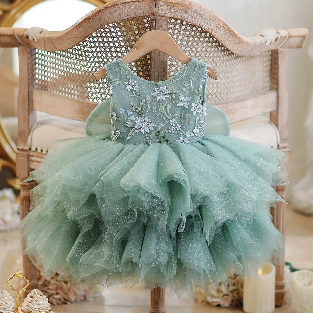 Girl's mori style princess birthday party dress in a single princess dress colour, polyester fibre blend, available from 80cm to 150cm height.