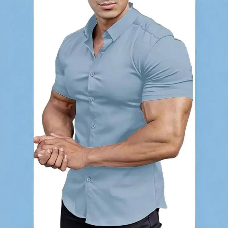 Men's short sleeve printed casual shirt with cardigan collar in multiple colour options