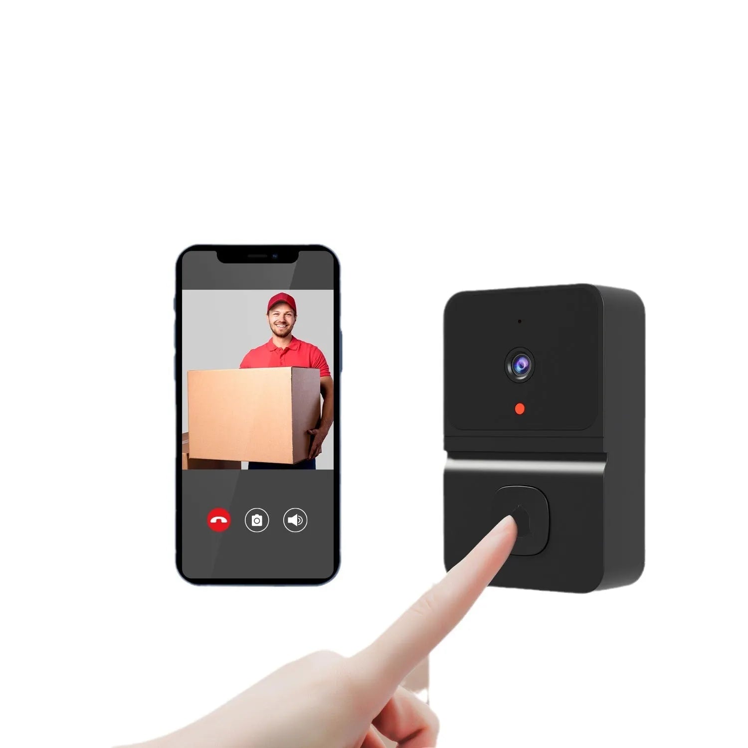 Intelligent visual doorbell surveillance camera in black with built-in lithium battery for household use