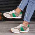 Oversized women's casual flower lace-up shoes in khaki with artificial PU upper and flat rubber sole