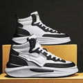 Men's black platform high-top shoes with round toe and artificial PU upper