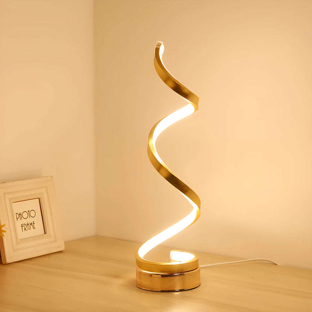 Black and white minimalist LED table lamp with aluminium shade and tri-colour dimming