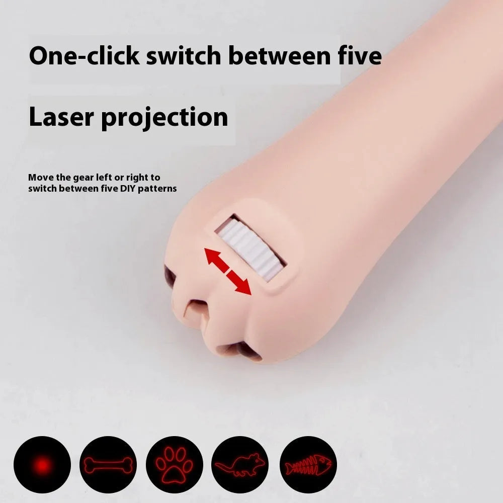 Rechargeable cat teasing stick with multiple light patterns in pink colour option