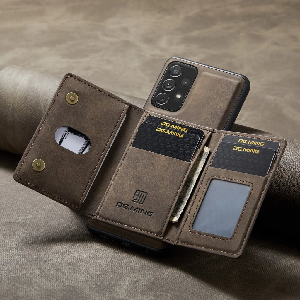 Anti-fall card-inserting PU leather protective case for Samsung Galaxy, wallet style with bracket and magnetic closure
