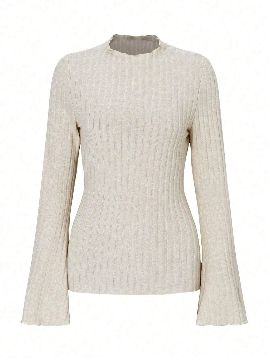Long sleeve round neck top with lantern sleeves and brushed sunken stripe pattern in black colour