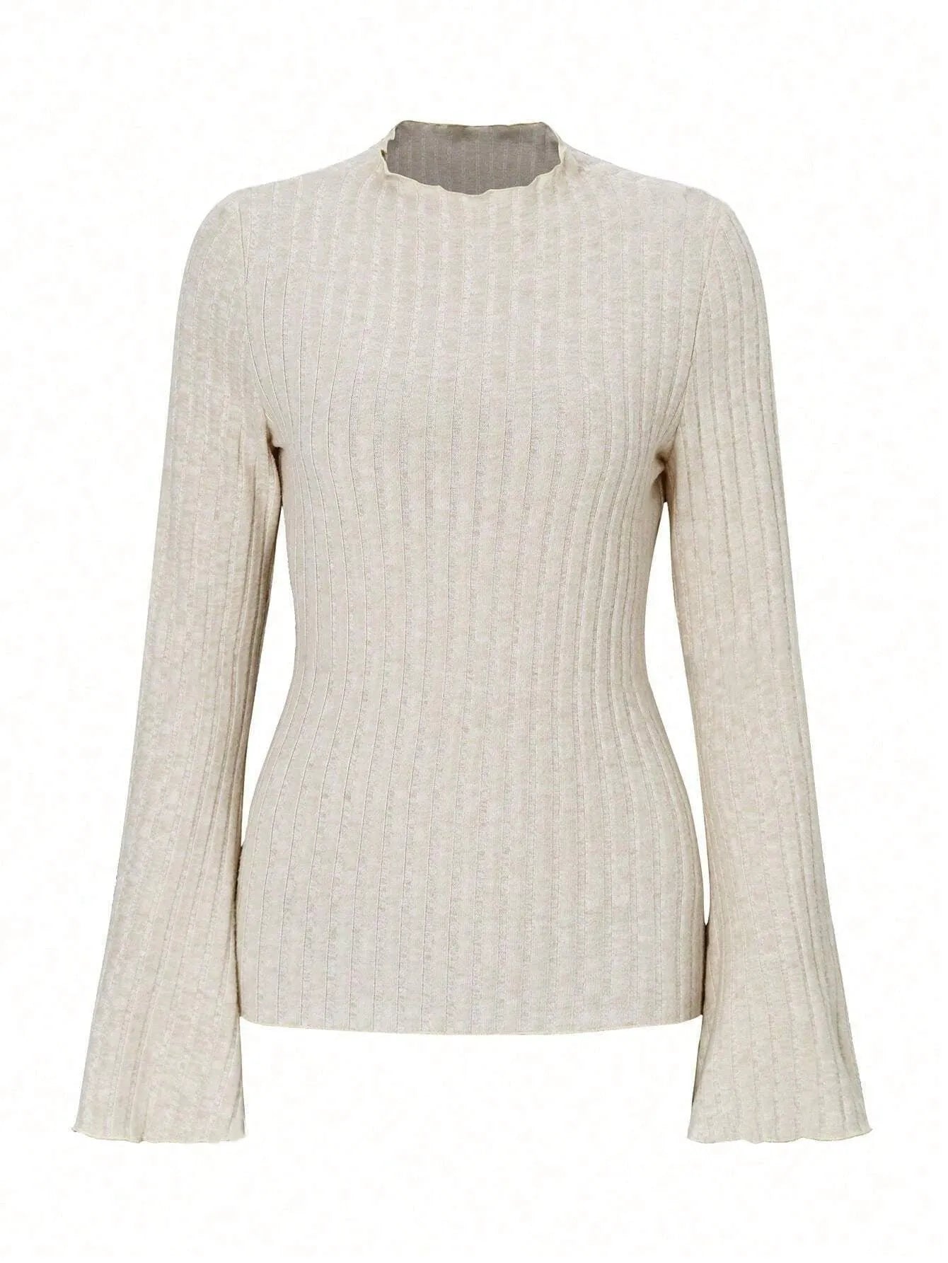 Long sleeve round neck top with lantern sleeves and brushed sunken stripe pattern in black colour