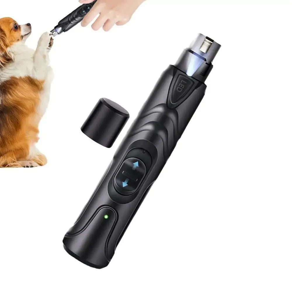 Lighted dog nail grinder with LED, two-speed rechargeable, black ABS, 14.5 cm length