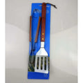 BBQ tool set with stainless steel shovel, fork and tongs with wooden handles