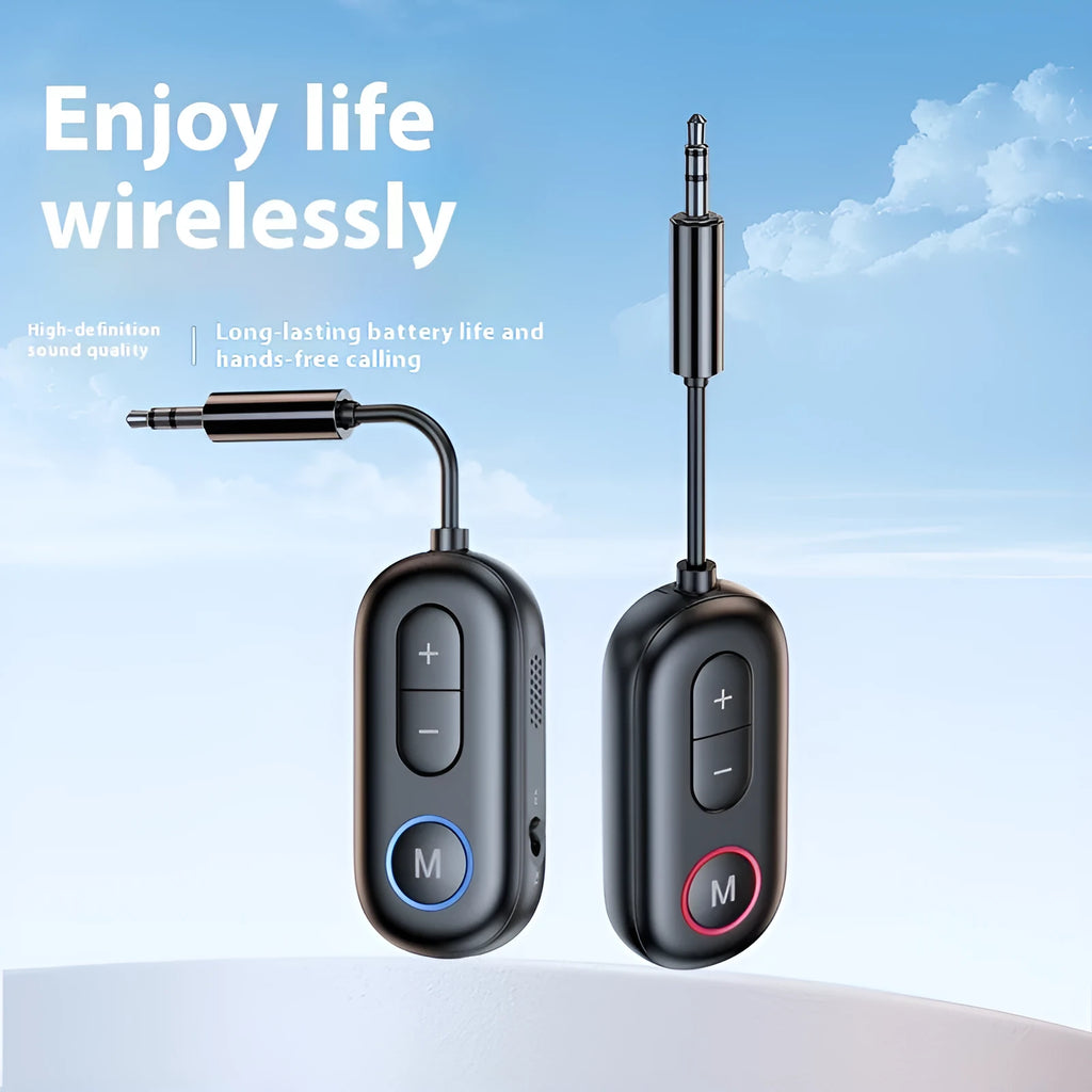 Bluetooth 5.4 receiver and transmitter adapter with 3.5mm plug for car, aircraft, TV, and fitness wireless audio streaming