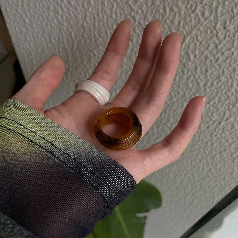 Geometric irregular resin ring in earthy tones with Chinese style retro design