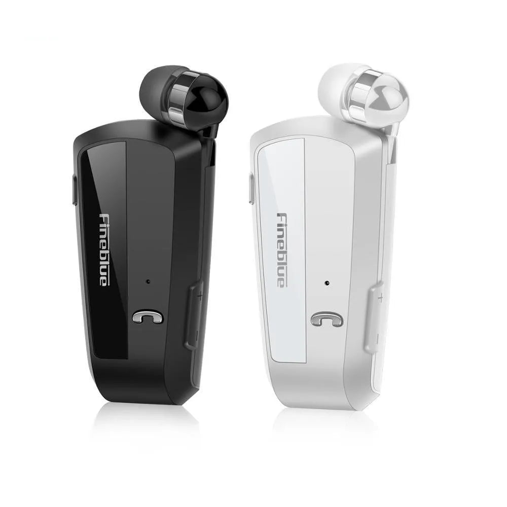 Retractable business collar single-ear Bluetooth headset in black with clip-on design