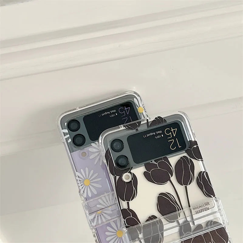 Flower pattern folding screen phone case for Samsung Galaxy Z Flip smartphones
