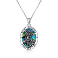 Sterling silver Saint Michael coin medal pendant with abalone stone on chain – 18x32mm