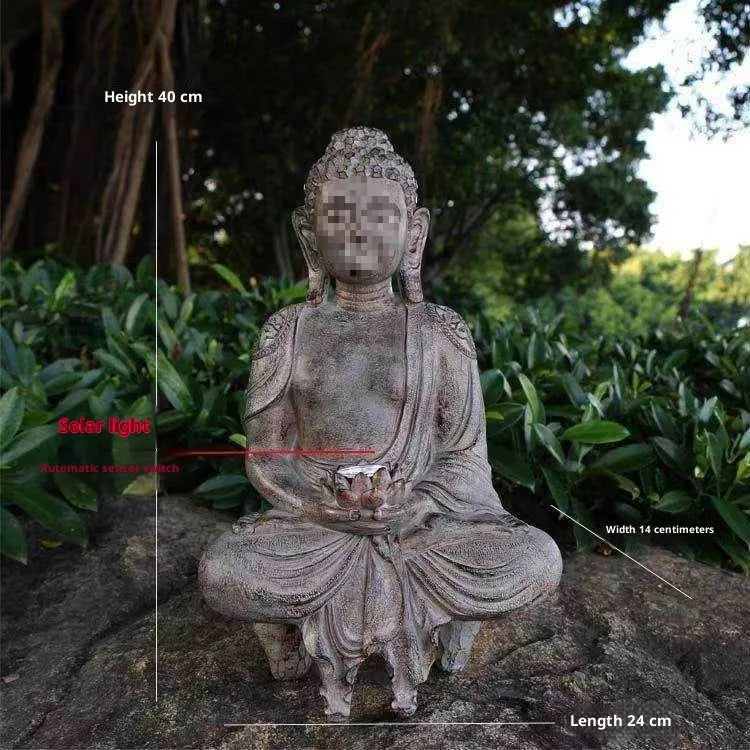 Solar lamp Chinese style lotus Buddha statue resin garden decoration 27cm with colour options A and B