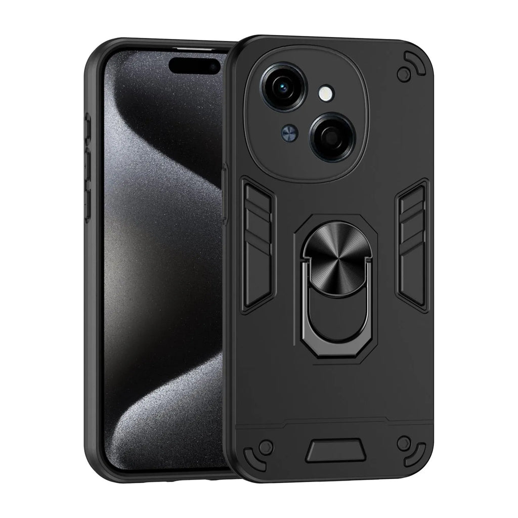 360 bracket phone case for Tecno models in black, blue or green, PC back cover with airbag and invisible bracket